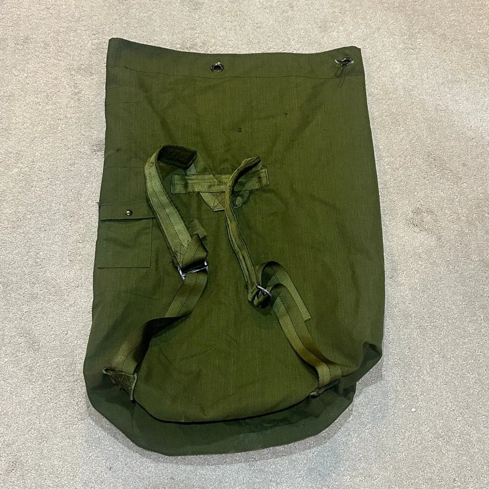 Vintage US Military Duffle Bag Olive Drab Canvas Sea Bag Backpack Large USGI